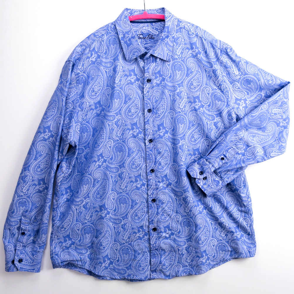 Tasso Elba Paisley Shirt Mens XL Blue Smart Casual Button Up Date Night